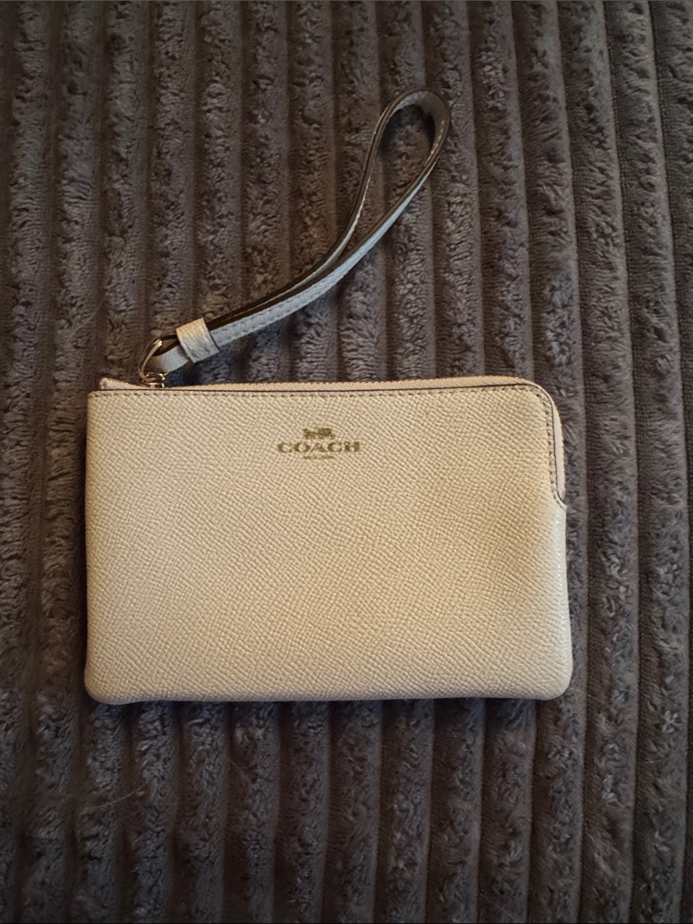 COACH Small Wristlet in Light Taupe with Gold Logo